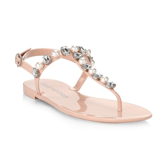 New Stuart Weitzman Goldie Jelly Crystal and Pearls Sandal - Picture 3 of 8